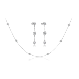 S925 sterling silver daisy jewelry set featuring a floral necklace and tassel earrings