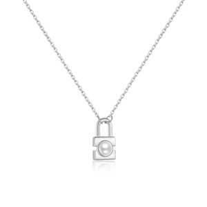 Collier élégant avec pendentif cadenas en argent s925 et perle blanche ronde