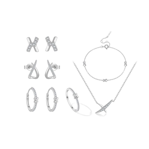 S925 Sterlingsilber Schmuckset mit Zirkon-Schmetterlingsringen, Halsketten und Ohrringen