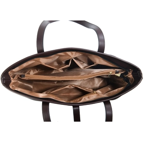 Deep brown 2-piece tote bag set with spacious interior compartments and zip closure