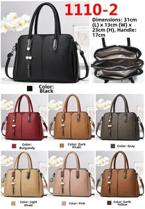 Détails montrant sept couleurs disponibles et l'intérieur à compartiments du sac à main