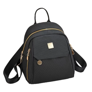 Minimalistischer schwarzer Damenrucksack aus robustem Nylon mit goldenem Reißverschluss