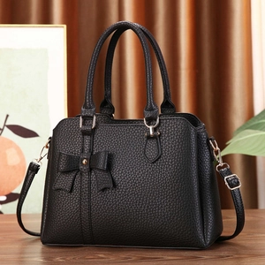 Women's Bow Litchi Grain Handbag Elegant PU Leather Shoulder Bag Fashion Casual Large Capacity Crossbody Bag With Dual Handle