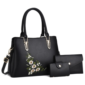 Sac à Main Femme Broderie Florale Mode en Cuir PU Sac à Main Avec Portefeuille Et Porte Cartes Sac à Bandoulière
