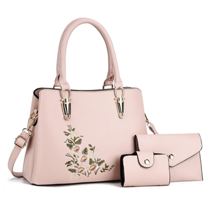 Ensemble 3 pièces de sacs roses avec broderie marguerite et bandoulière réglable