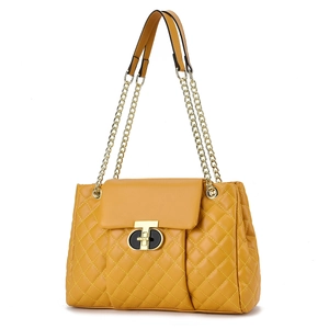 Stylish ginger yellow quilted shoulder bag with chain strap and metal swivel lock