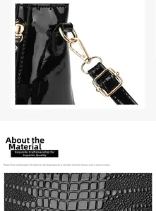 Detail view of black crocodile pattern PU leather with gold hardware and zipper