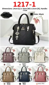 Detail view of various colors for the Boston bag with size measurements 24x10x23cm