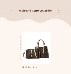 Detail view of brown printed 2pcs tote bag set with golden hardware and tassel charm
