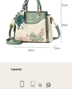 Detailed size chart of the Chinese style embroidered handbag with dimensions and capacity