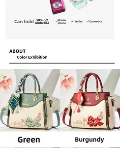 Detail of elegant Chinese style embroidery on handbag with silk scarf handle
