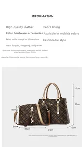 Detailed interior storage view of tote bag and crossbody bag with specific dimensions