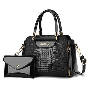 Women Crocodile Pattern Handbag And Pouch Glossy Patent PU Leather Shoulder Bag With Detachable Strap Fashion Tote Bag
