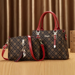 Womens PU Leather Handbag Tote Bag Shoulder Crossbody Bag Set Vintage Letter Print Top Handle Bag Casual Daily Purse