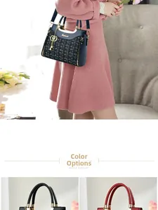 Detail showing woven tweed texture and metallic ring charms on elegant handbags in three colors