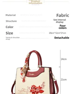 Detail view of Chinese style embroidered handbag with dimensions 29x12x21cm and floral patterns