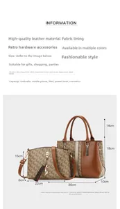 Detail view of two-piece handbag set with monogram pattern and internal storage capacity
