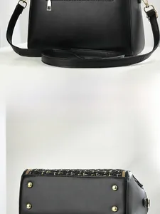 Detail showing the flat back and bottom with four gold metal studs of the woven handbag