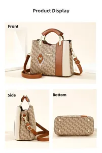 Detailed views showing front, side, and bottom of the monogram crossbody bag