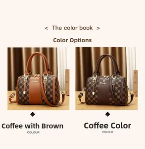Detailed comparison of brown and coffee monogram Boston bags with golden hardware