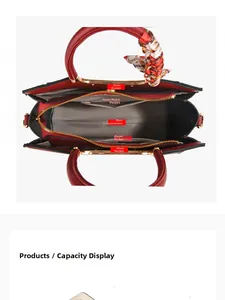 Top view showing the spacious interior and multi-layer compartments of the red handbag