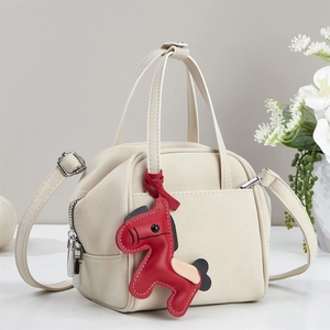 Women Matte PU Leather Handbag With Cute Horse Charm Vintage Top Handle Crossbody Bag Casual Daily Commute Shoulder Bag