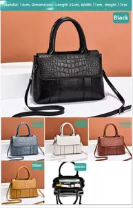 Dimensiones del bolso con patrón de cocodrilo 25x11x17cm en cuatro colores disponibles