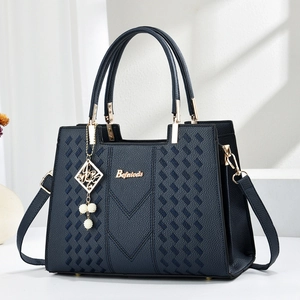 Damen Geprägte PU-Leder Handtasche Modische V-Muster Tote Bag Mit Perlen Schal Anhänger Große Kapazität Pendler Umhängetasche