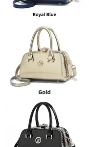 Glossy patent leather handbags with decorative gemstone and detachable shoulder straps