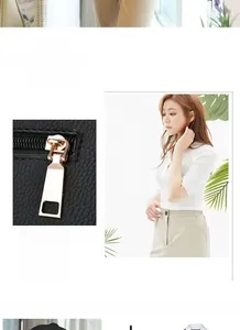 Détail du sac seau en cuir grainé noir avec une fermeture éclair en métal doré lisse