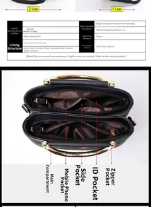Structure interne détaillée du sac seau noir en PU montrant divers compartiments de rangement