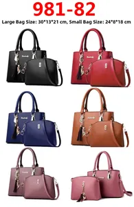 Comparaison détaillée des tailles de l'ensemble de deux sacs à main colorés, modèle 981-82