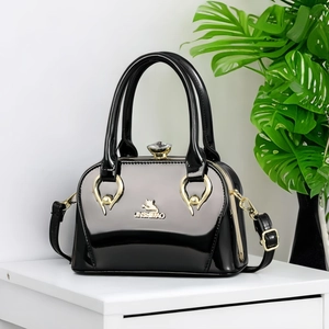 Women Luxury Glossy Mirror Patent Leather Handbag With Rhinestone Crystal Clasp Elegant Evening Party Shoulder Crossbody Bag