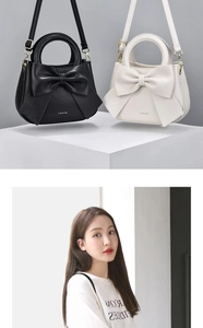 Détails du sac à main élégant avec nœud géant, disponible en noir et beige doux