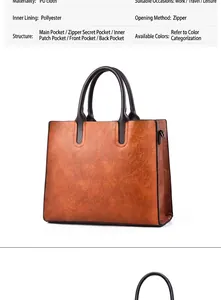 Especificaciones detalladas de tamaño y diseño interior de este gran bolso tote de cuero PU