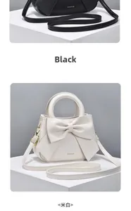 Détails de sacs à main élégants avec grand nœud en simili cuir noir et beige