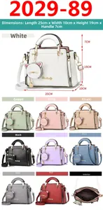 Vue détaillée du sac à main pour femme montrant neuf couleurs et dimensions précises