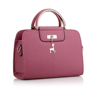 Dusty pink quilted PU leather crossbody handbag with metal handles and deer charm