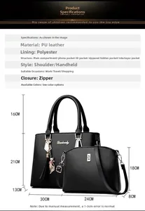 Détails d'un ensemble de sacs en cuir PU grainé noir avec pendentif chat et pompon élégant