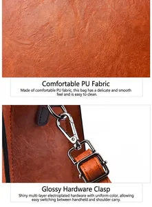 Detalle de la textura de cuero PU marrón y hebilla de metal dorado en el bolso de mujer