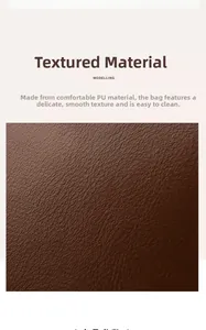 Detailed macro view of dark brown PU leather texture and premium smooth finish on handbag