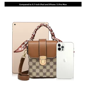 Vertical mini bag size comparison with tablet and phone showing compact daily storage