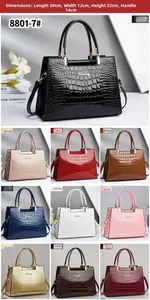 Grille détaillée montrant 10 options de couleurs pour sacs à main en cuir verni croco