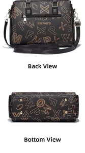 Détails du sac à main imprimé avec poche zippée arrière et fond renforcé solide