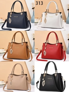 Sacs à main en similicuir grainé en six couleurs avec breloques feuilles dorées