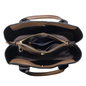 Top view showing internal compartments and magnetic closure of the bicolor tote bag