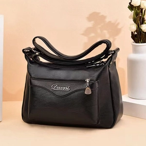 Women Elegant PU Leather Shoulder Bag Multi-Zipper Crossbody Bag With Adjustable Wide Strap Casual Mother Bag For Daily Shopping