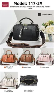 Detailed dimensions of elegant Boston handbag with 21x11x13cm size and five color options