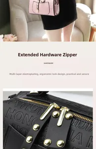 Close-up of golden hardware and embossed letter texture on a women's crossbody bag