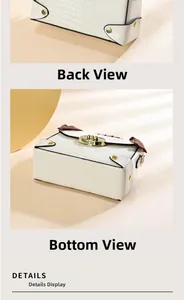 Détails du sac blanc à motif crocodile avec coins dorés et rivets de protection au fond